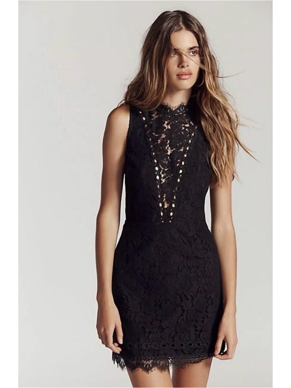 SAYLOR x Free People Cherie Bodycon Lace Mini Dress Black S